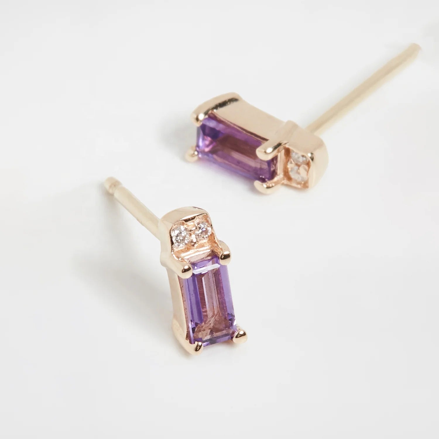 925 Sterling Silver 18k Gold Rainbow Delicate Mini Baguette Stud Earring