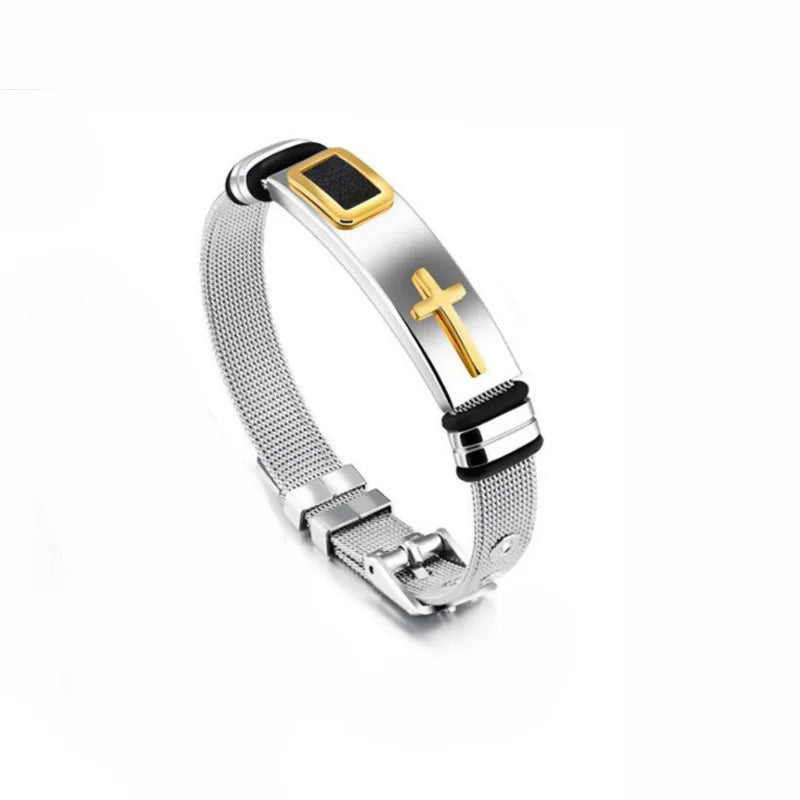 Good Quality Stainless Steel Christian Jewelry Jesus Cross Bracelet Hot Sales Adjustable Belt Buckle  Bracelet 2021