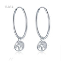 Plain Silver Big Hoop Dangle 925 Sterling Silver Earrings with Charm Disc Tree of Life Jewelry for Women