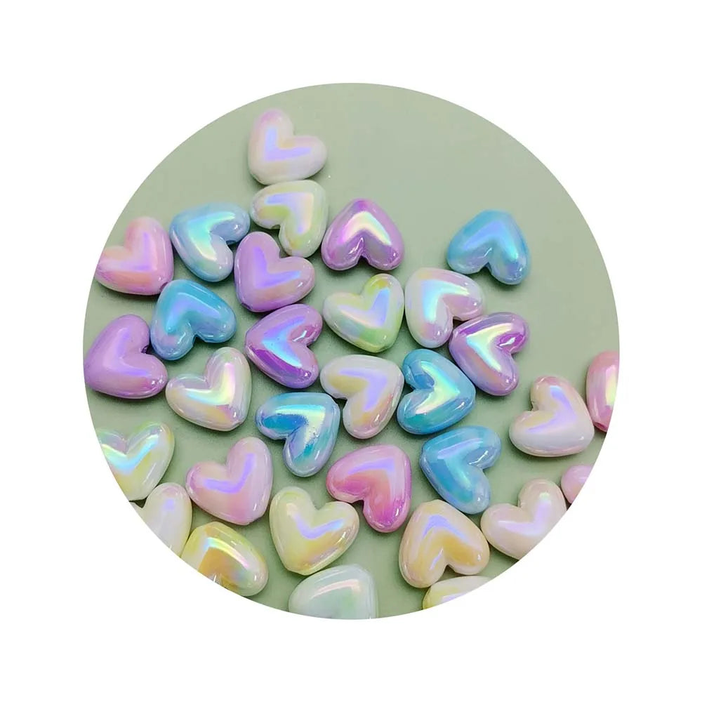 100 Pcs 13*15MM Candy Color Acrylic Heart Beads Assorted Colorful Love Heart Loose Spacer Beads for DIY Jewelry Craft Making