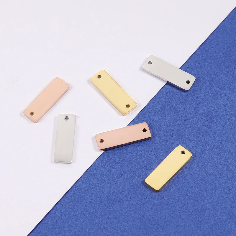 Stainless Steel Blank Horizontal Bar Pendant Simple Bar Charm Rectangle Strip Two Hole Connect Engrave Tags