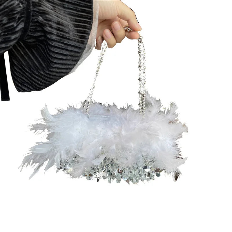 A6032 Wholesale Fur Beaded  Chain Shoulder Bag Women Crossbody Purse Clutch Acrylic Bags