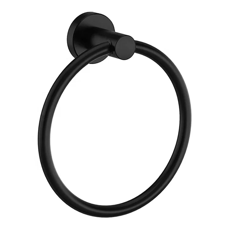 HF Wholesales Modern Stainless Steel Matte Black Wall Mount Kitchen Bathroom Towel Ring Eco-Friendly Hardware Set Hand Towel