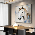 Silver Blue Baoju Square Horse Success Light Luxury Modern Style Hand-Painted Oil Painting Pure Dafen Village for Restaurant