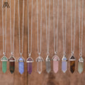 1 Inch Natural Real Gemstone Double Spike Hexagon Bead Pendant Necklace Bohemian Style for Women's Gifts