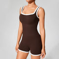 Ladies Contrast Color One Piece Sports Bodysuit Workout Rompers for Gym Fitness Pilates Yoga Jumpsuit Shorts for Women