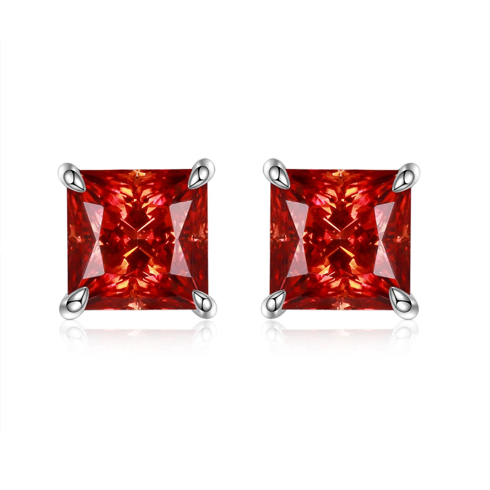 Custom Red Square Moissanite Earring Studs 925 Silver Gold Plated Princess Cut Custom 925s Silver Moissanite Moissanite Earring