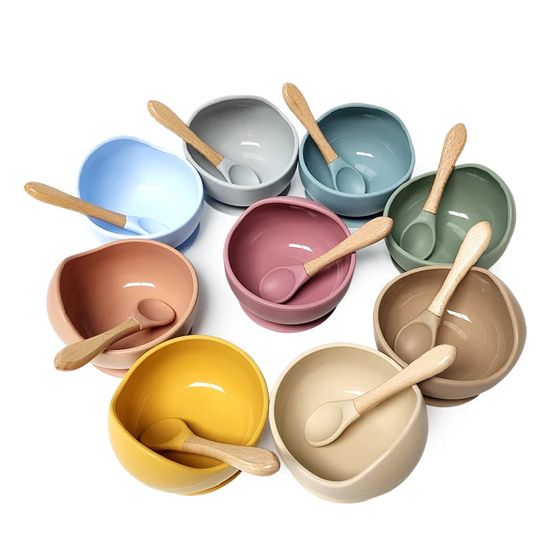 Silicone Baby Bowl Set with Spoon Strong Suction Feeding Set