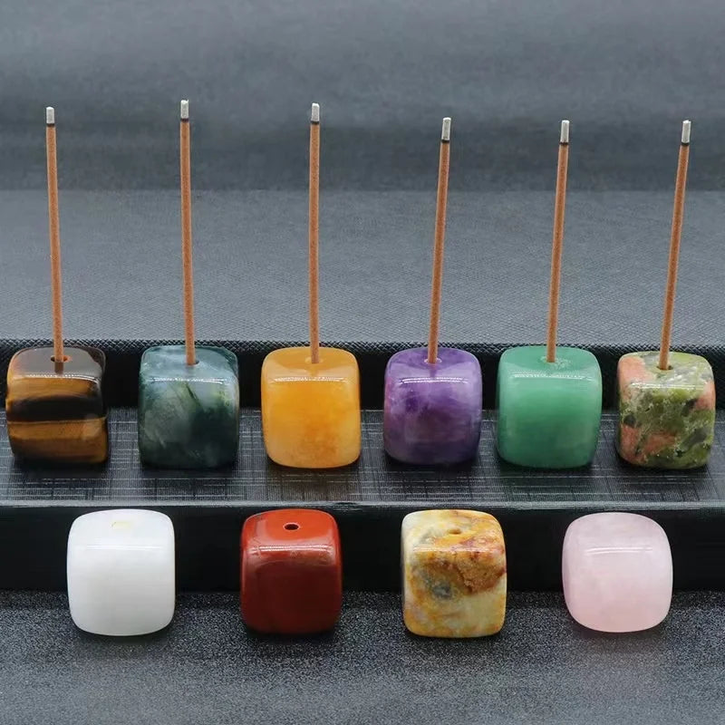 Wholesale Natural Crystals Ornaments Crystal Cube Incense Stick Holder Square Aromatherapy Stone Base