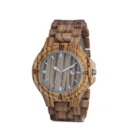 TJW Men's Super Luminous 46mm Dial Quartz Wooden Watch for Zebra Wood Sporty Style with OEM Custom Super Luminous Pointer