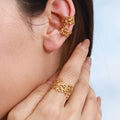 New Style Modern Minimalist 18K Gold Earring Stainless Steel Glossy Tree Branch Hollow Open Ear Clip Earrings