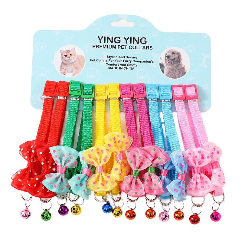 12PCS OEM Packaging Card Cheap Modern Classic Luxury Polyester Safety Bowtie Solid Design Buckle Personalized Neck Medium Dogs