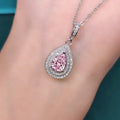 Huitan Custom Dainty Pear Design Pink/Green/Purple/White Crystal Zircon Ladies Necklace Women Wedding Silver Plated CZ Necklaces