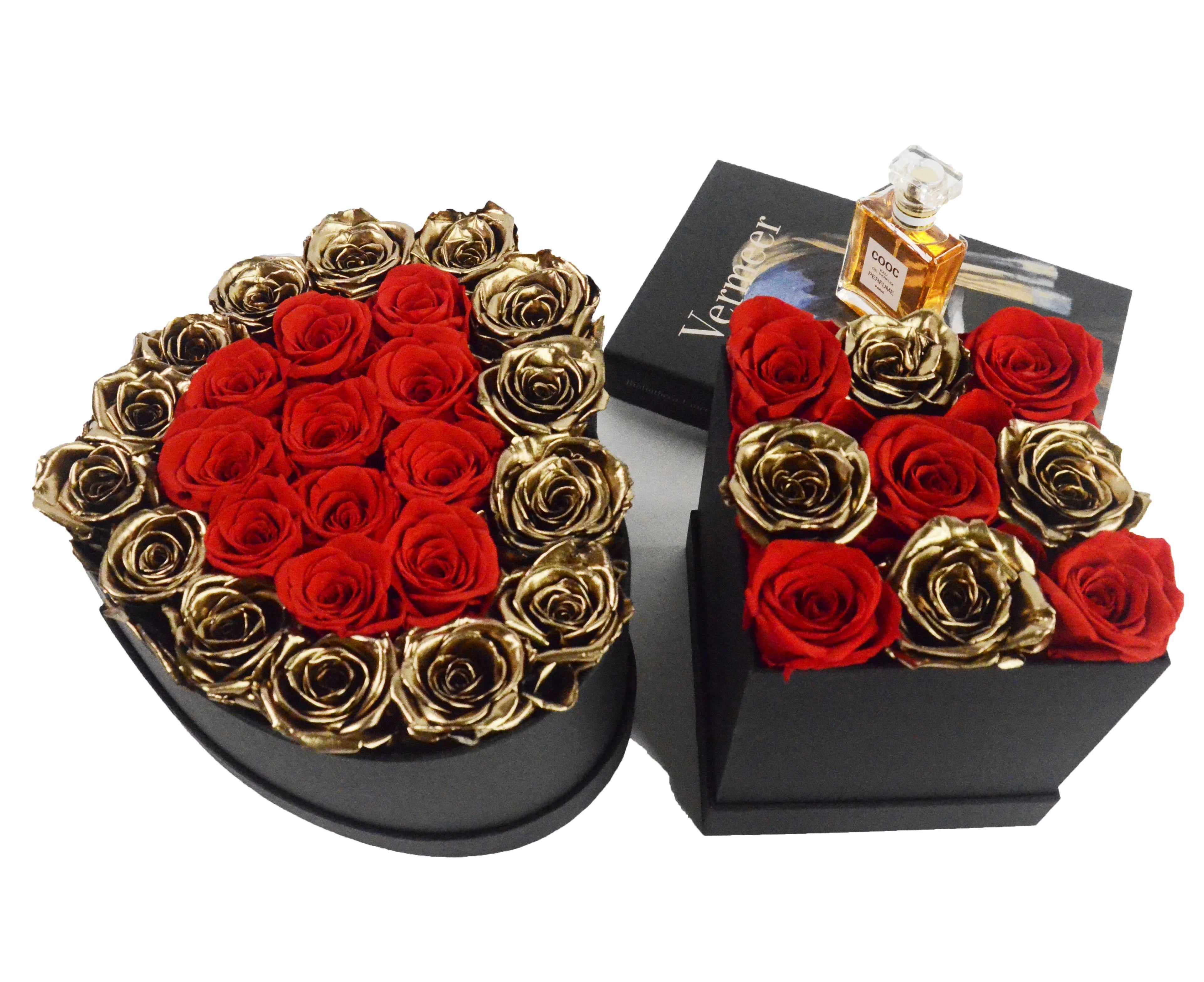 Forever Preserved Roses in Square Gift Box Gold Eternal Long Life Flure Immortal Everlasting Flower Valentine's Day Eternelle