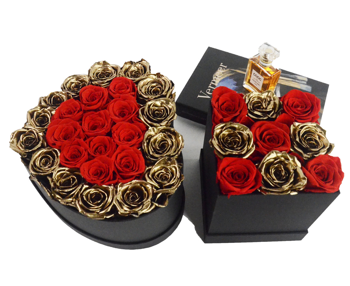 Forever Preserved Roses in Square Gift Box Gold Eternal Long Life Flure Immortal Everlasting Flower Valentine's Day Eternelle MegaBDM