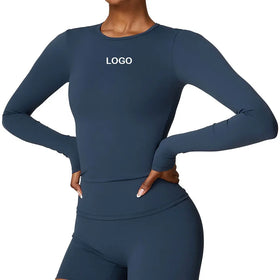 Solid Color Women's Yoga Top Long Sleeve Workout Blouse Slim Fit Sexy Gym T-Shirt for Autumn Fitness Breathable Sports Wear