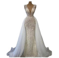 AL1618 2023 Drop Shipping Women's Elegant White Fishtail Wedding Dress Lace Flower Decor Long Bride Removed Tail New Party Dress