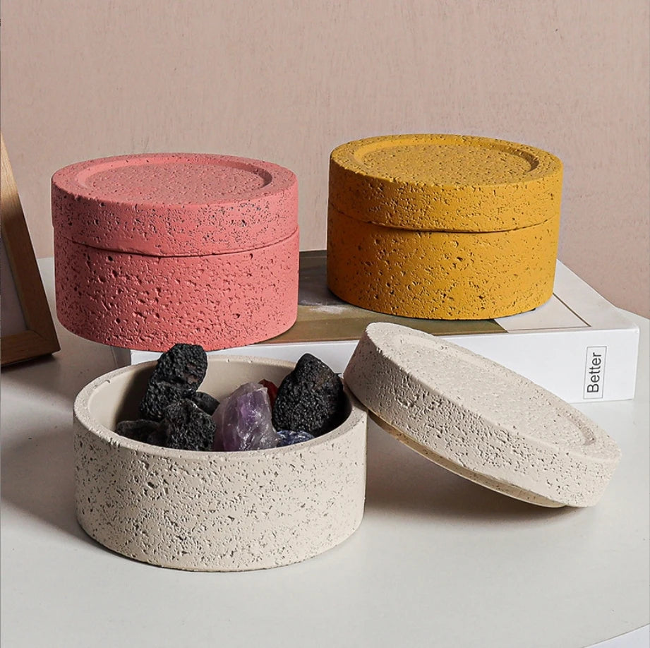 Factory Direct Sale Cement Aromatherapy Candle Container Cross-border High-end Creative Home Candle Jar Set with Lid Ornaments