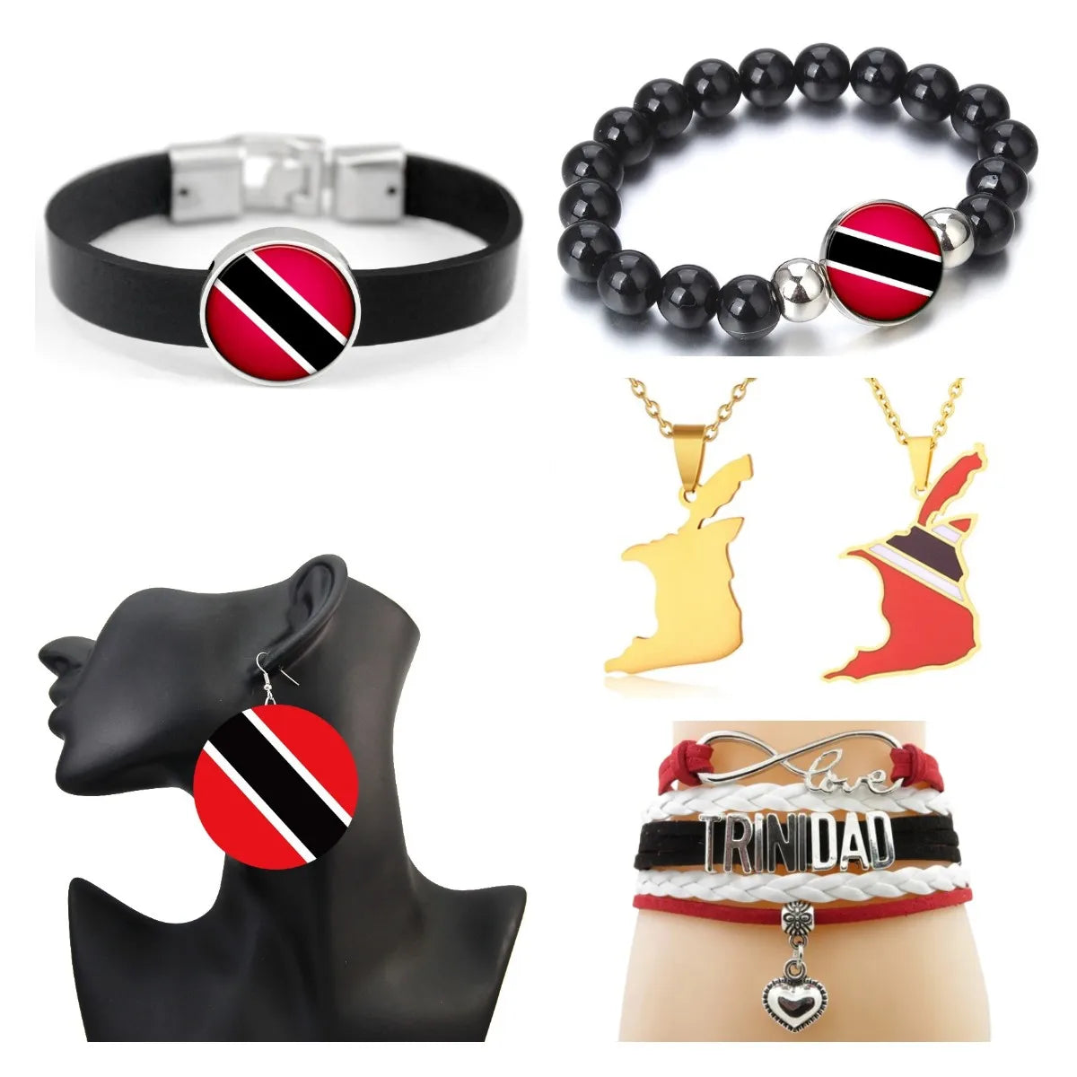 Trinidad and Tobago Map Flag Charm Pendant Necklace Bracelet Earrings Ring Cuff Link Tie Clip Lapel Pin Key Chain Jewelry Set