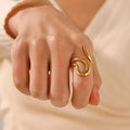 Adjustable 18K Gold & Silver Plated Dainty Hollow Women's Stainless Steel Ring Classic Style Jewelry for Party