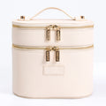 Hot Sale Beige 2-Layer Makeup Bag Portable Cosmetic Case with Mirror & Zipper Pocket Lightweight Toiletry Bag Makeup case