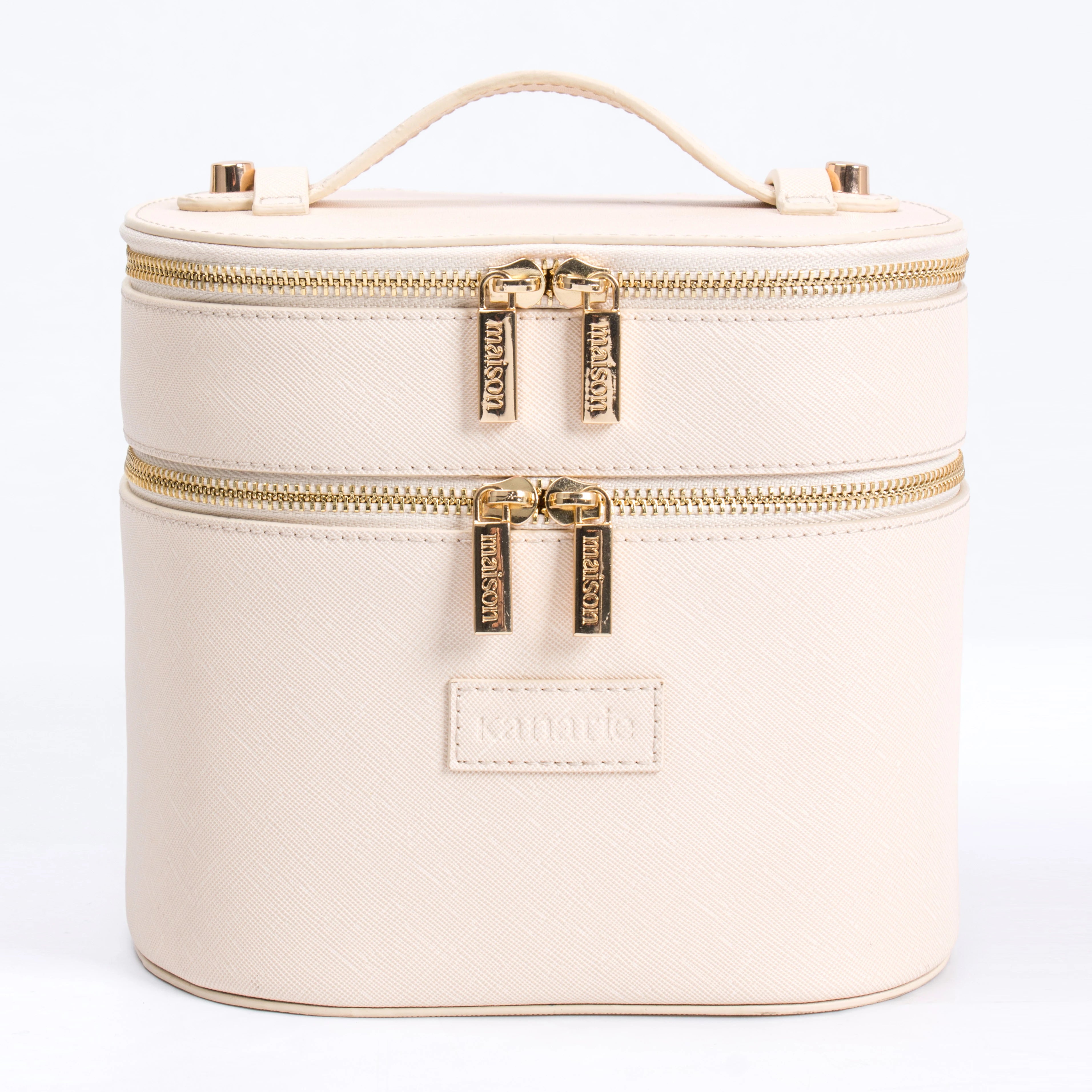 Hot Sale Beige 2-Layer Makeup Bag Portable Cosmetic Case with Mirror & Zipper Pocket Lightweight Toiletry Bag Makeup case
