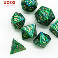 Udixi Polyhedral RPG Dungeons and Dragons Custom logo Metal Dice Set with Dragon Scale Pattern