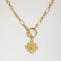YF4203 Tarnish Free 18K Gold Plated Stainless Steel Oval Link Chain OT Clasp Benedict Religion Cross Pendant Choker Necklace