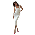 Summer Square Neck Wrap Knit Dress Solid Color Sleeveless Bodycon Knit Sweater Dress Knit Sweater Dress for Women