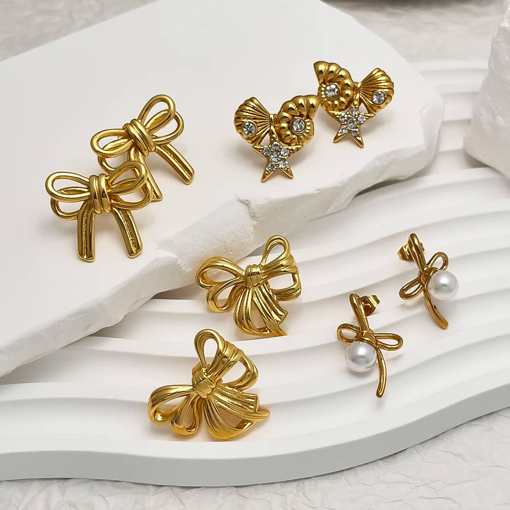 18k Gold Plated Stainless Steel  Earrings Jewelry Multi-shaped Bow Shape Earrings  for Women