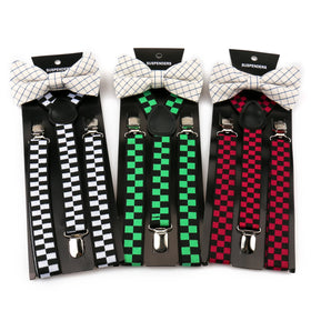 Wholesale Adults Strap Green Black Red Fashion Plaid Y Shape Braces Suspenders for Pants Shirts Men's Suspender Bowtie Set