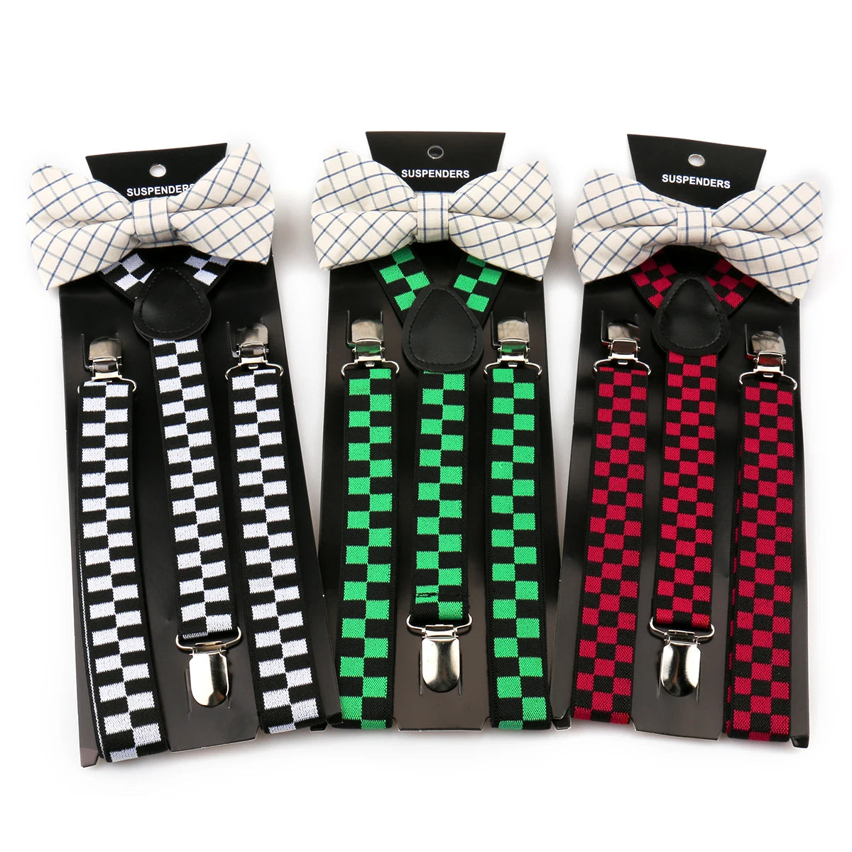 Wholesale Adults Strap Green Black Red Fashion Plaid Y Shape Braces Suspenders for Pants Shirts Men's Suspender Bowtie Set