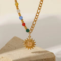 French New Titanium Steel 18K Gold Natural Stone Opal Sun Pendant Necklace Colorful Stone Necklace for Women
