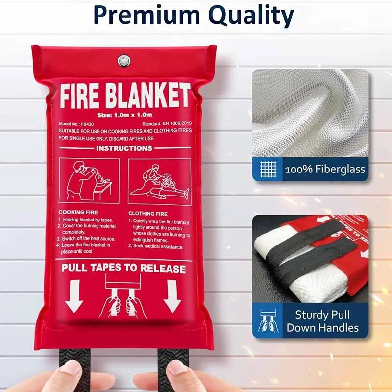 1m X 1m Fire-Resistant Fiberglass Fire Blanket for Outdoor BBQ & Camping 550â„ƒ Protection Survival Essential