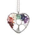 Wholesale Natural Stone Tree of Life Heart Shaped 7 Chakras Crystal Pendant Necklace Fashion Jewelry Pendants for Women