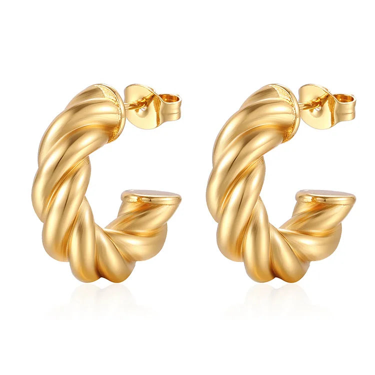 18K PVD Gold Plated Cute Rope Chain Fashion Unique C Design Hoop Earring Wholesale Custom Stainless Steel Jewelry for Gift