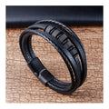 Stainless Steel and Genuine Leather Men's Luxury Jewelry Bracelet Fashion 5 Layer Wrap Braided Magnetic Bracelet Engrave for Men
