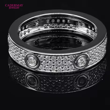 Wide Edition Three Rows Moissanite Silver925 Ring Luxury Custom Lab Created Diamond Ladies Rings Melee Moissanite Eternity Ring