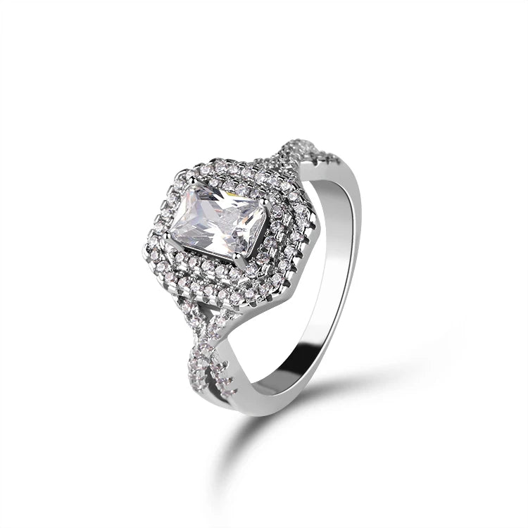 Luxury Fashion Women Jewelry Big Stone Rings Cubic Zirconia Ring 925 Sterling Silver Rings for Women