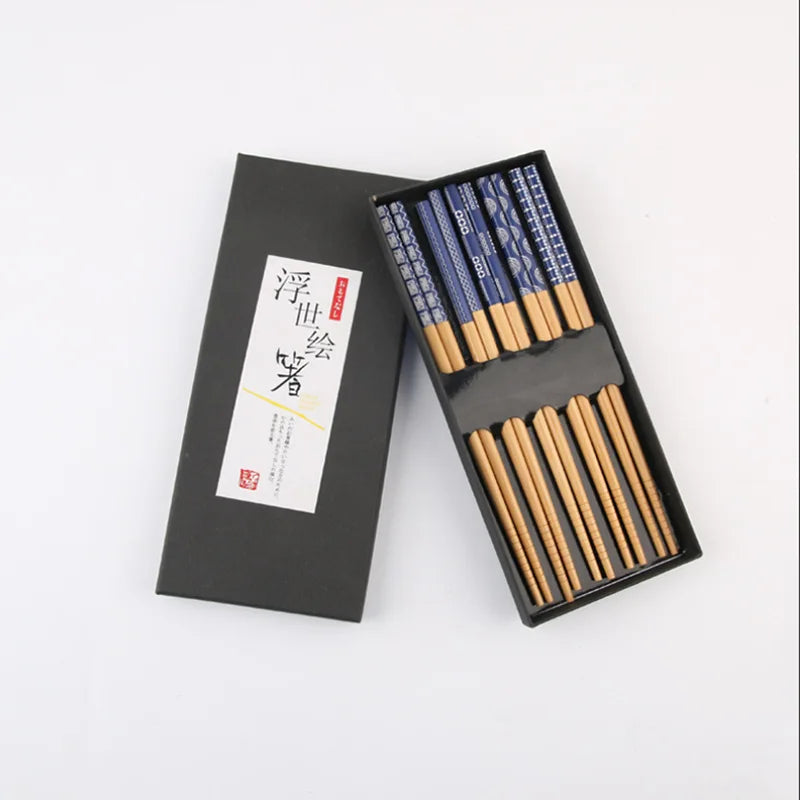 5 Pairs Natural Bamboo Chop Sticks Reusable Classic Japanese Style Chopsticks Gift Sets