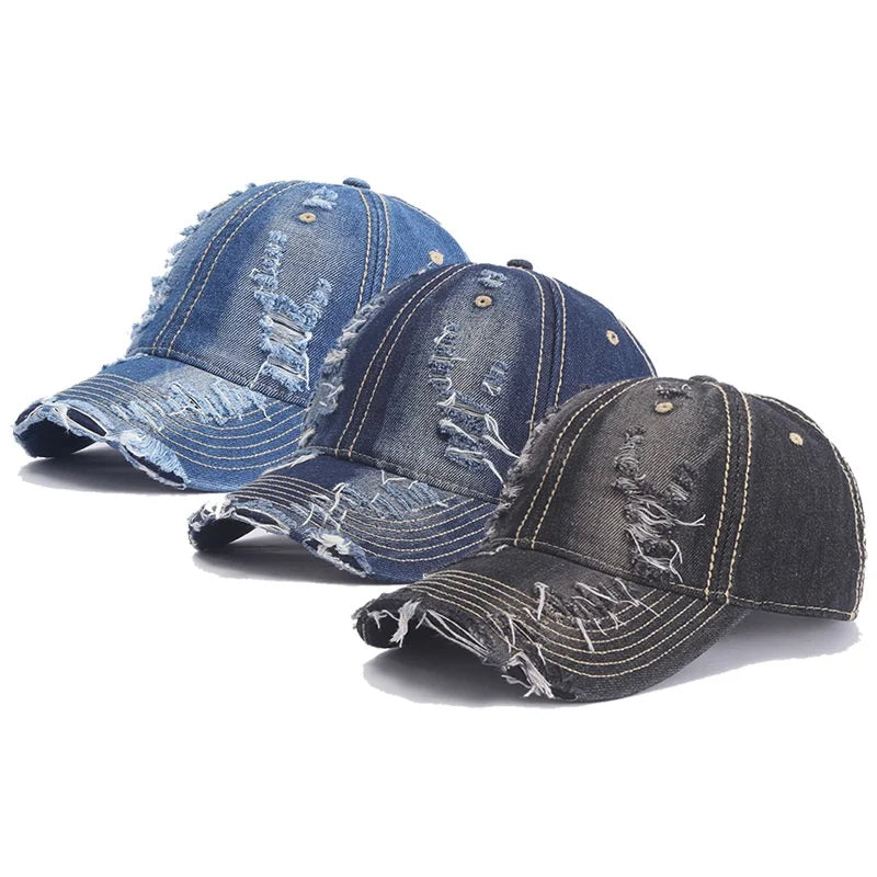 2026 New Hip Hop Street Sunshade Unisex Sports 100 Cotton Distressed Denim 6 Panel Baseball Cap
