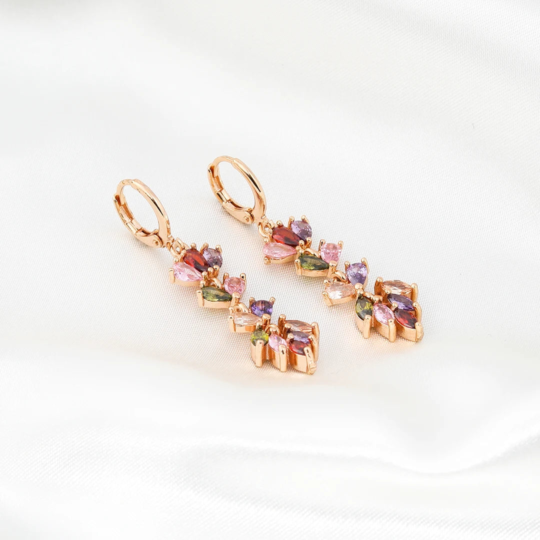 Cheap Huggie Fashion Jewelry 2023 Long Gold Plated 18k Multi Color Stone Drop Earrings for Woman Girls