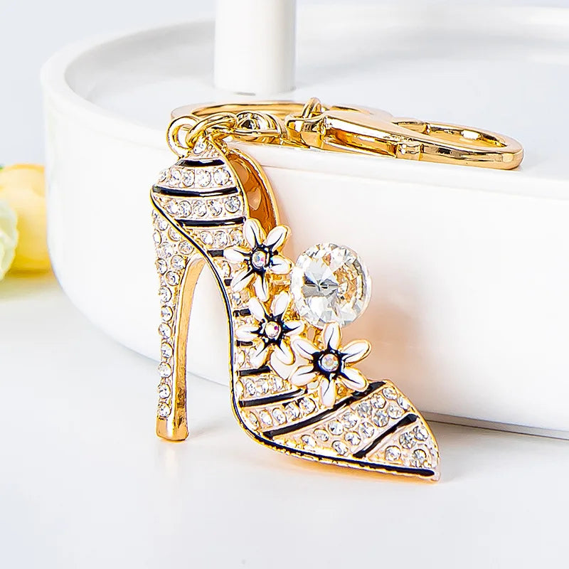 Wholesale Diamond High Heels Flower Key Ring Rhinestone Crystal High-heeled Shoes Keychain for Handbag MegaBDM