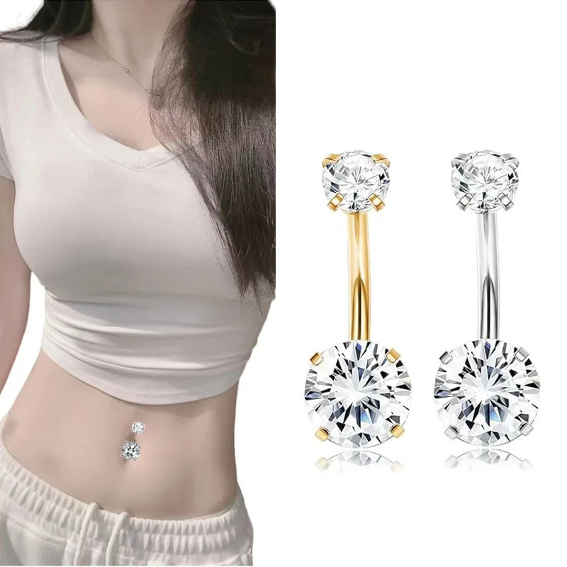 Customized Stainless Steel Double-Head Four-Claw Belly Button Ring Micro-Inlaid Zircon Personalized Jewelry Fashion Piercing