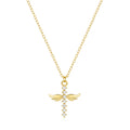 S925 Sterling Silver Fashionable 18k Gold-plated Zircon Angel Wing Cross Collarbone Necklace