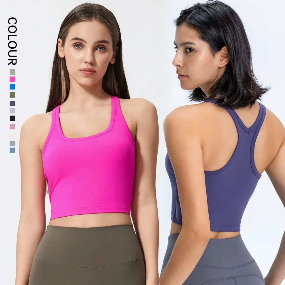 SHINBENE Racerback Fitness Sport Bras Women Naked Feel Gym Yoga Tank Top With Built in Bra