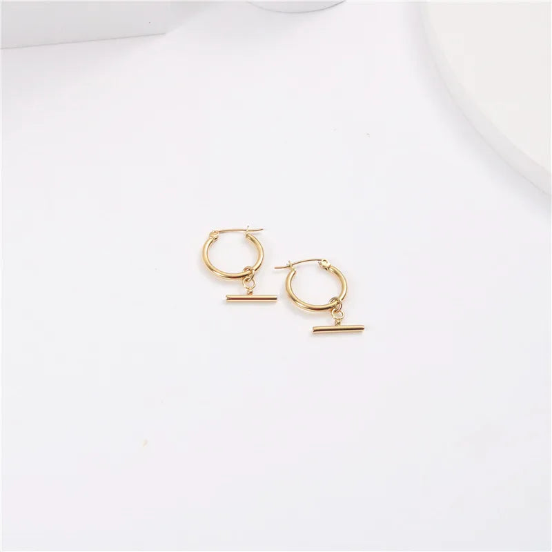 Fenny 18K PVD Plated Wholesale Waterproof&Tarnish Free Permanent Toggle Dangle Stainless Steel Hoop Earring for Women