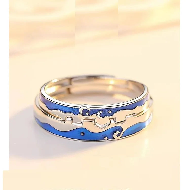S925 Silver-plated Love Couple Ring Adjustable Men Women Wedding Engagement Open Ring S925 Silver Plated Couple Ring