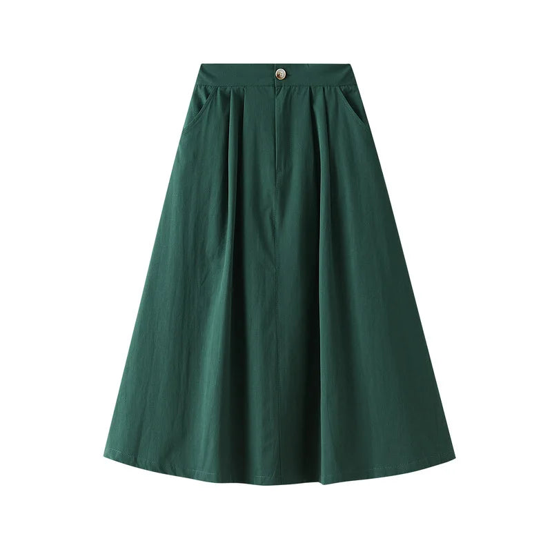 Empire Waist Y2K Casual Skirts Women Korean Fashion Solid Big Swing A-Line Mid-Calf Skirts Elegant All Match Slim Eco-Friendly