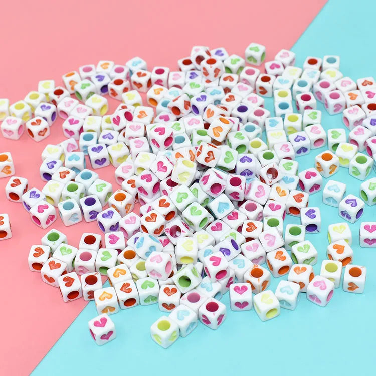 Wholesaler 6*6 mm Colorful Acrylic square Beads love Flower Pattern Cube Acrylic Beads for Jewelry Making Accessories